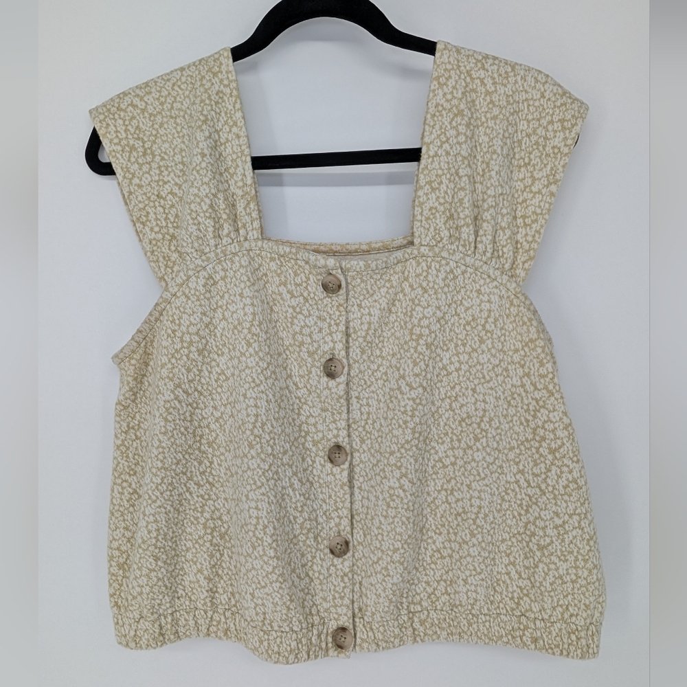 Madewell Micro Leopard Textured Button-Front Crop Top | L | Summer Cream Gr En - Picture 4 of 9